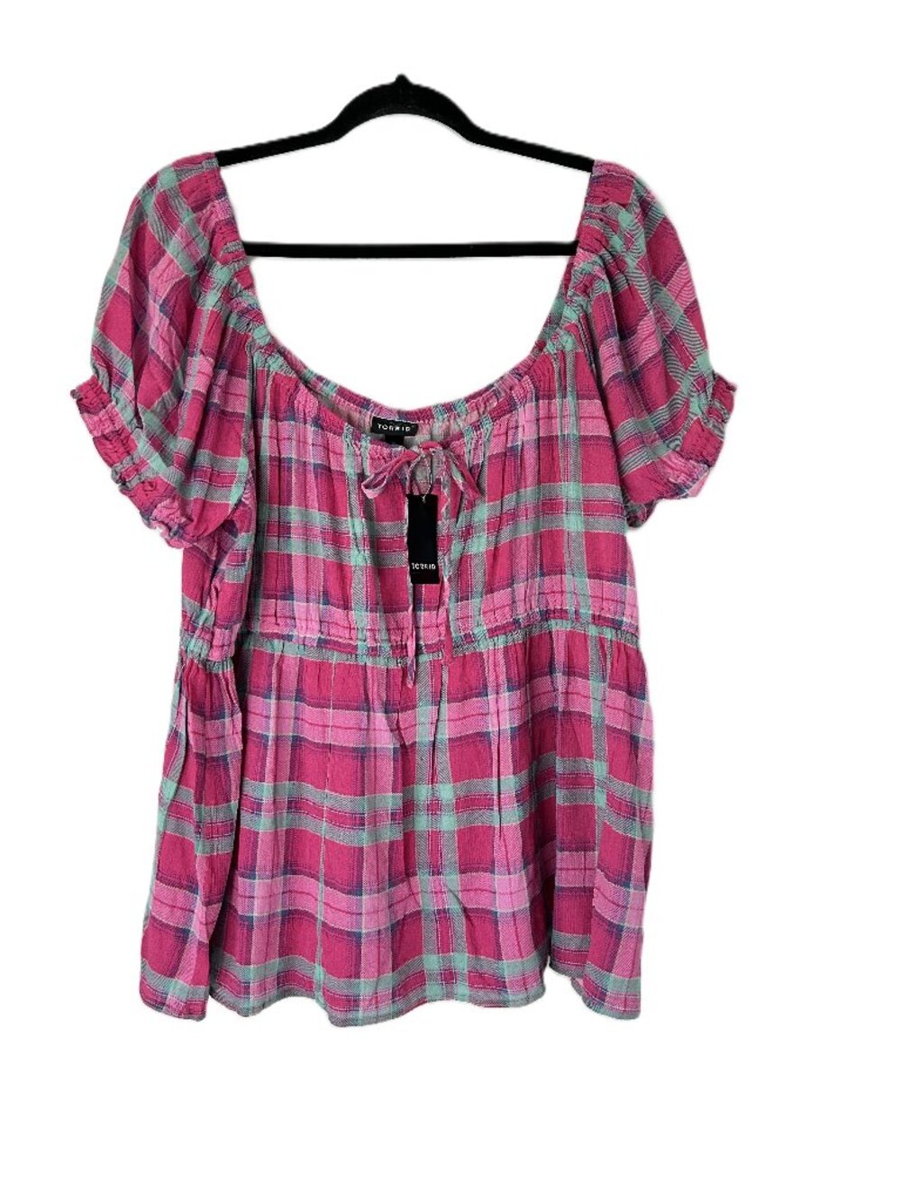 Torrid Baby Doll Crinkle Gauze Plaid 2 NWT Off Shoulder